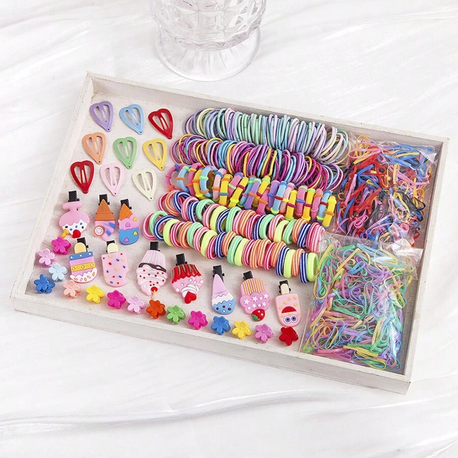 1185件套女孩混色发夹、发圈、配饰套装 - 花朵发夹、弹力发带、发圈、日常发饰、礼品 - 彩色 - 查看 1