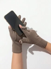 1pair High Elasticity Fleece Flip Cover Outdoor Cycling Gloves - Coffee Brown - View 2