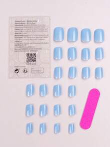 升級您的風格 24 件套時尚簡約美甲套裝適合女士和女孩,包括果凍指甲油和指甲銼 - 藍色 - 查看 2