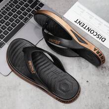 Men's Thick Bottom Flip Flops With Pvc Material Strap, Anti-skid Sole, 2-tone Color - Black - View 2