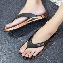 Men's Thick Bottom Flip Flops With Pvc Material Strap, Anti-skid Sole, 2-tone Color - Black - View 4