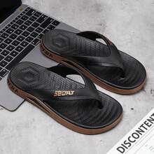 Men's Thick Bottom Flip Flops With Pvc Material Strap, Anti-skid Sole, 2-tone Color - Black - View 3