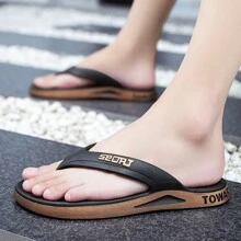 Men's Thick Bottom Flip Flops With Pvc Material Strap, Anti-skid Sole, 2-tone Color - Black - View 8