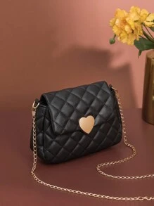 時尚多功能女性休閒可愛菱形圖案黑色鏈帶肩袋 - 黑色 - 查看 2