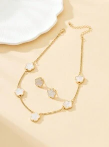 1 件可愛甜美多色花朵吊墜項鍊,1 對耳環套裝 - 白色 - 查看 2