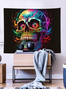 1pc Uv Skull Design Indoor Wall Tapestry - Multicolor - View 3