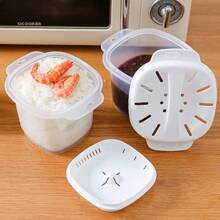 1pc New Double Handle Rice Cooker With Lid And Draining Hole, Microwaveable, Great For Brown Rice, Refrigeration, And Steaming - White - View 4