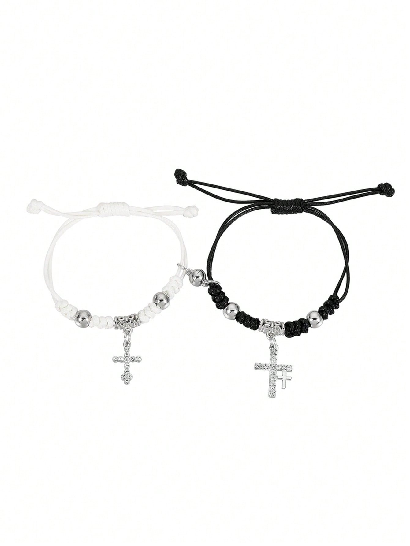 2pcs European And American Style Creative Ins Black And White Matching Lover Bff Bracelets
