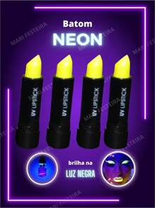 Batom Neon Maquiagem Fluorescente Artística Festa e Eventos 5 Opções de Cores - Amarelo - Visão 1