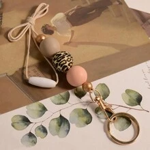 1入組女士時尚豹紋圖案矽膠串珠手機掛繩鑰匙圈,可愛可拆卸項鍊手機掛繩