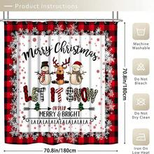 1入組聖誕主題,簡約風圖案浴簾或者地墊,防水浴室配件套裝帶12浴簾掛鉤包括 - 彩色 - 查看 2