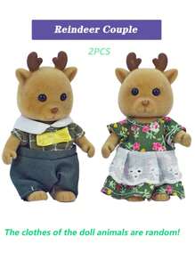 Random Set Of 4 Clothes For Reindeer Family (Excludes Furniture) Diy Simulation Animal Mini Doll House Girls' Gift Birthday Present For Kids' Intellectual Toy Doll Clothes Random,Girls Mini Toys,Toys For Girls 3,Kid Girl Toys - Brown - View 6