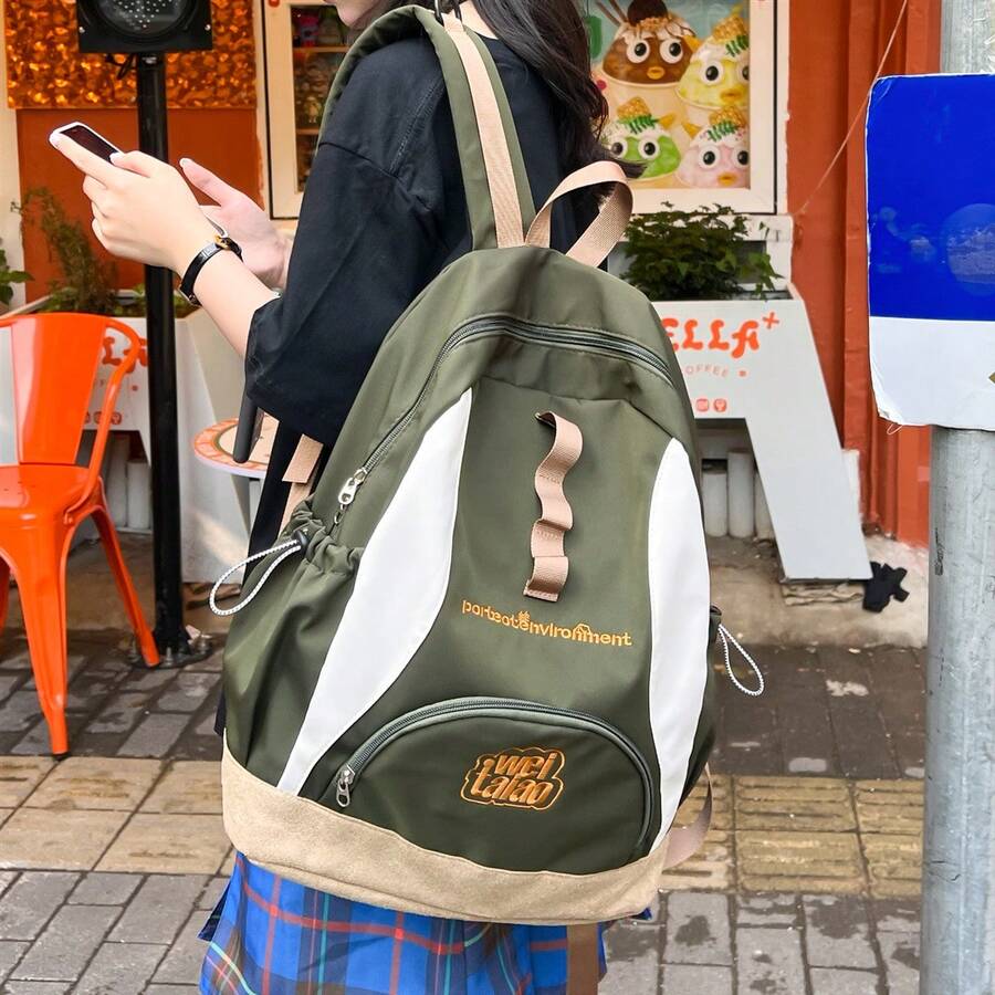 Brand Designed Canvas Backpack For Women, Men, Boys, Girls School, College, Travel - Green - View 1