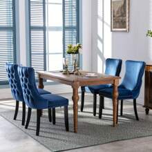 Set Of 2 Wing-Back Tufted Dining Chair, Velvet Chairs For Dining Room Upholstered Dining Chairs With Back Stitching Nailhead Trim And Solid Wood Legs For Kitchen Dining Room - 藍色 - 查看 2