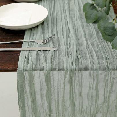 1pc Mint Green Cheesecloth Tablecloth Bohemian Gauze Table Decoration For Wedding, Baby Shower, Birthday Or Holiday Party, Romantic Event Table Runner