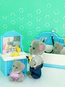 大象家族 4 只关节玩偶，随机衣服（不含家具），微型 DIY 动物屋，女孩生日礼物，亲子益智玩具，毛绒玩具，随机袋装衣服，游戏屋，Lps 玩具，女孩玩具儿童 - 深灰色 - 查看 3