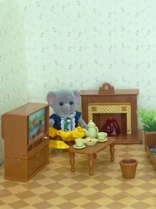 大象家族 4 只关节玩偶，随机衣服（不含家具），微型 DIY 动物屋，女孩生日礼物，亲子益智玩具，毛绒玩具，随机袋装衣服，游戏屋，Lps 玩具，女孩玩具儿童 - 深灰色 - 查看 5