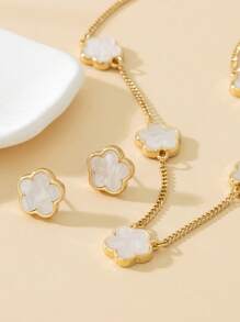 1 件可愛甜美多色花朵吊墜項鍊,1 對耳環套裝 - 白色 - 查看 3