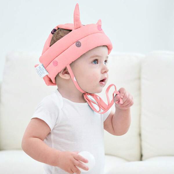 Baby Anti-Fall Hat Headguard With Thickened Cushion And Breathable Adjustment For 6-24 Months Old, Walking Learning Protective Bonnet Anti-Collision Pillow With Pink Circle Pattern, Summer