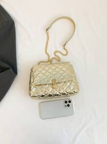 Stitching Metallic Glossy Flap Crossbody Bag