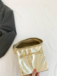 Stitching Metallic Glossy Flap Crossbody Bag