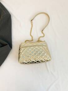 Stitching Metallic Glossy Flap Crossbody Bag