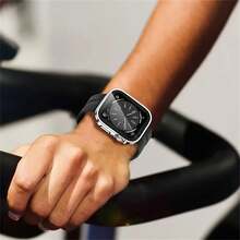 配有電鍍直邊的防水PC殼，鍍化玻璃屏幕保護器，適用於Apple Watch S8/S7 - 玫瑰金 - 查看 2