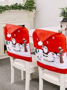 1 件 - 聖誕椅套聖誕老人帽椅背套紅色聖誕餐椅套雪人雪花椅套適合冬季節日 - 彩色 - 查看 3