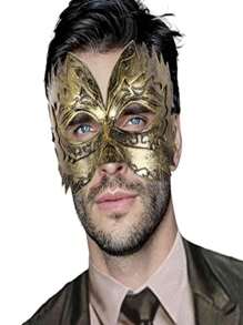 1pc Antique Gold Decorated Unique Carved Saw-tooth Style Mask, Perfect For Party And Dancing - Gold - View 1
