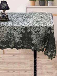 1 件万圣节蕾丝蜘蛛网桌旗，黑色网眼桌布，派对节日餐桌装饰，圣诞节 - 黑與白 - 查看 1