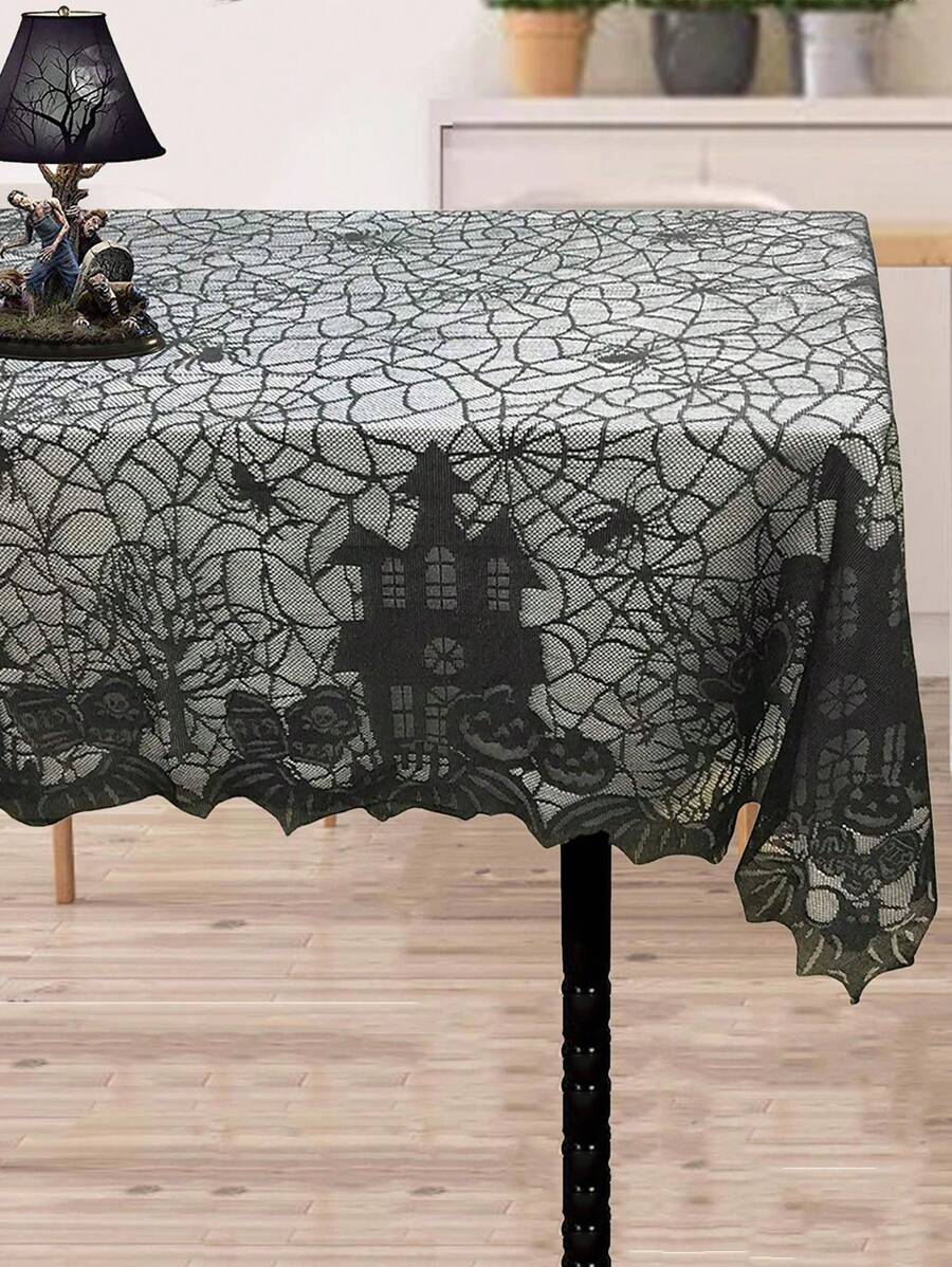 1 件万圣节蕾丝蜘蛛网桌旗，黑色网眼桌布，派对节日餐桌装饰，圣诞节 - 黑與白 - 查看 1