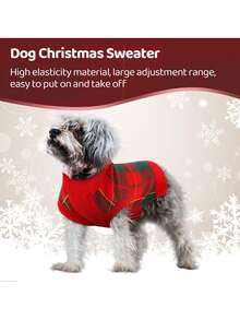 1件格紋針織高領寵物毛衣,適用於秋季、冬季及聖誕節 - 紅色 - 查看 2