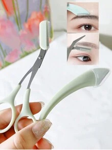 2入組眉毛修剪剪刀眉毛刮刀套裝,帶梳的專業精密眉剪,綠色小臉毛刮除工具適用於女性 - 綠色 - 查看 1