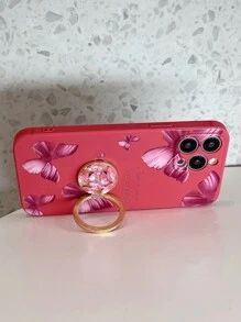 1 Set Hand-Painted Shockproof Phone Case + Diamond Ring Holder Stand + Latest Phone Case With Hidden Stand + Compatible With Apple, Samsung, Xiaomi, OPPO, VIVO + Diamond Flower Stand Series With Hidden Stand Design, Compatible With Apple 11/12/13/14/15promax, Samsung S22/23/24+UA04/A05/A14/A15/A24/A25/A34/A54S, Xiaomi, OPPO Reno/Realme/VIVO Redmi13c+Huawei. - Red - View 5