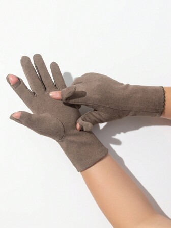 1 雙高彈性抓絨翻蓋戶外騎行手套