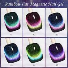 XEIJAYI 1 件装彩虹猫磁性指甲油，全息闪光猫眼凝胶抛光磁性凝胶指甲，彩虹霓虹色凝胶指甲油适合所有季节