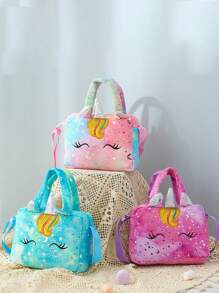 儿童独角兽扎染毛绒单肩包，可爱单肩收纳包，彩色女童斜挎手提包 - 彩色 - 查看 2