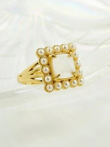 1pc Grey Mother Of Pearl Square Crystal Ring - gray fritillary - View 10