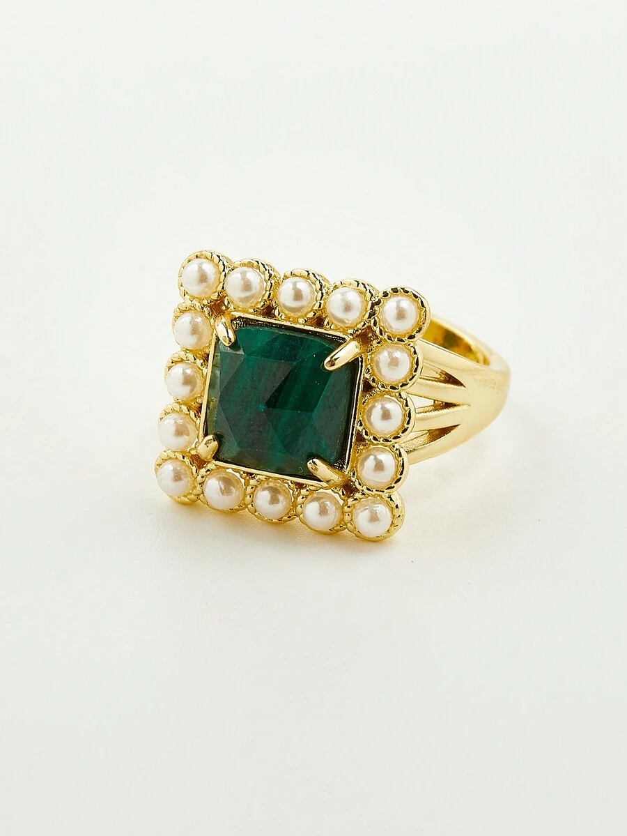 1pc Grey Mother Of Pearl Square Crystal Ring - gray fritillary - View 1