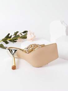 Fashionable Women's High-Heeled Sandals With Shiny Rhinestones - Gold - View 6