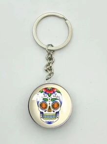 Metallic Keychain With Double-sided Crystal, Gothic & Horror Themed Skull Design - Multicolor - View 1