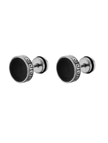 1pair Black Great Wall Pattern Earrings Suitable For Men And Women Daily Wear - Black - View 13