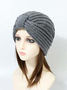 1pc Solid Color Knitted Beanie For Women, Winter Warm Ear Protection Headband Hair Sleep Cap - Grey - View 6