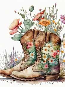 5d New Diamond Painting 'flower In The Boots' Mosaic Sticker Modern Art Cross Stitch Embroidery Full Round Mosaic Rhinestone Wall Decor Set For Home Living Room - Multicolor - View 2