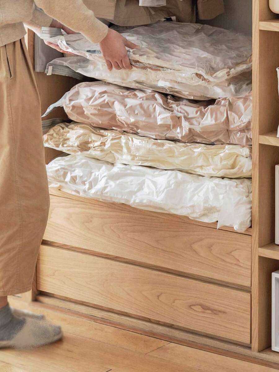 1入組平底真空旅行衣服收納袋,行李收納,節省空間帶壓縮 - 無色 - 查看 1