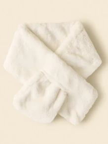 1入組長毛絨素色設計濃烈香調圍巾,理想禮品適合冬天 - 白色 - 查看 1