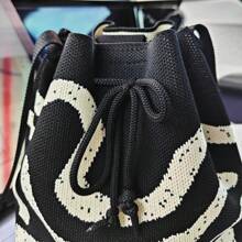2023 New Striped Pattern Fashionable Knitted Bag, Best Mother's Day Gift Ideas, Mother Day Gifts, Mom Gifts, Mommy's Essentials, Mommy Bag For Going Out - Black and White - View 7