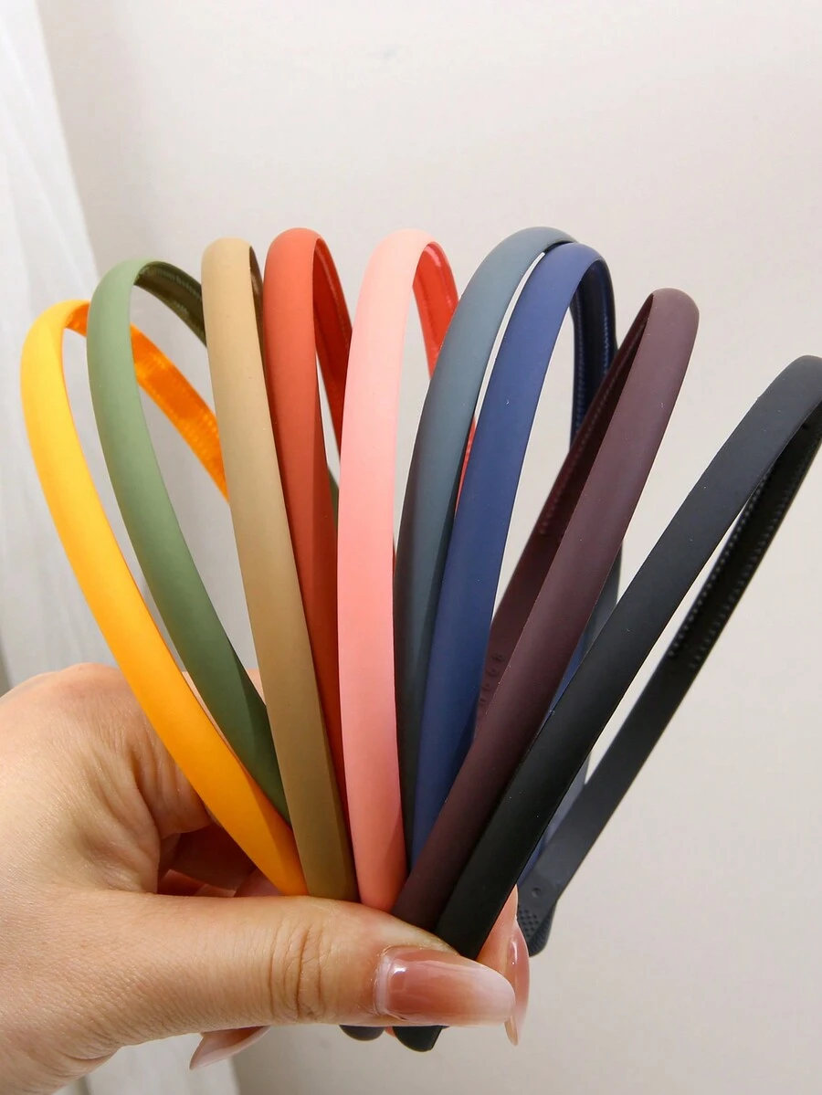 9 件磨砂塑料头带 - 女士和女孩防滑发箍 - 时尚舒适的发饰，多巴胺 - 彩色 - 查看 1