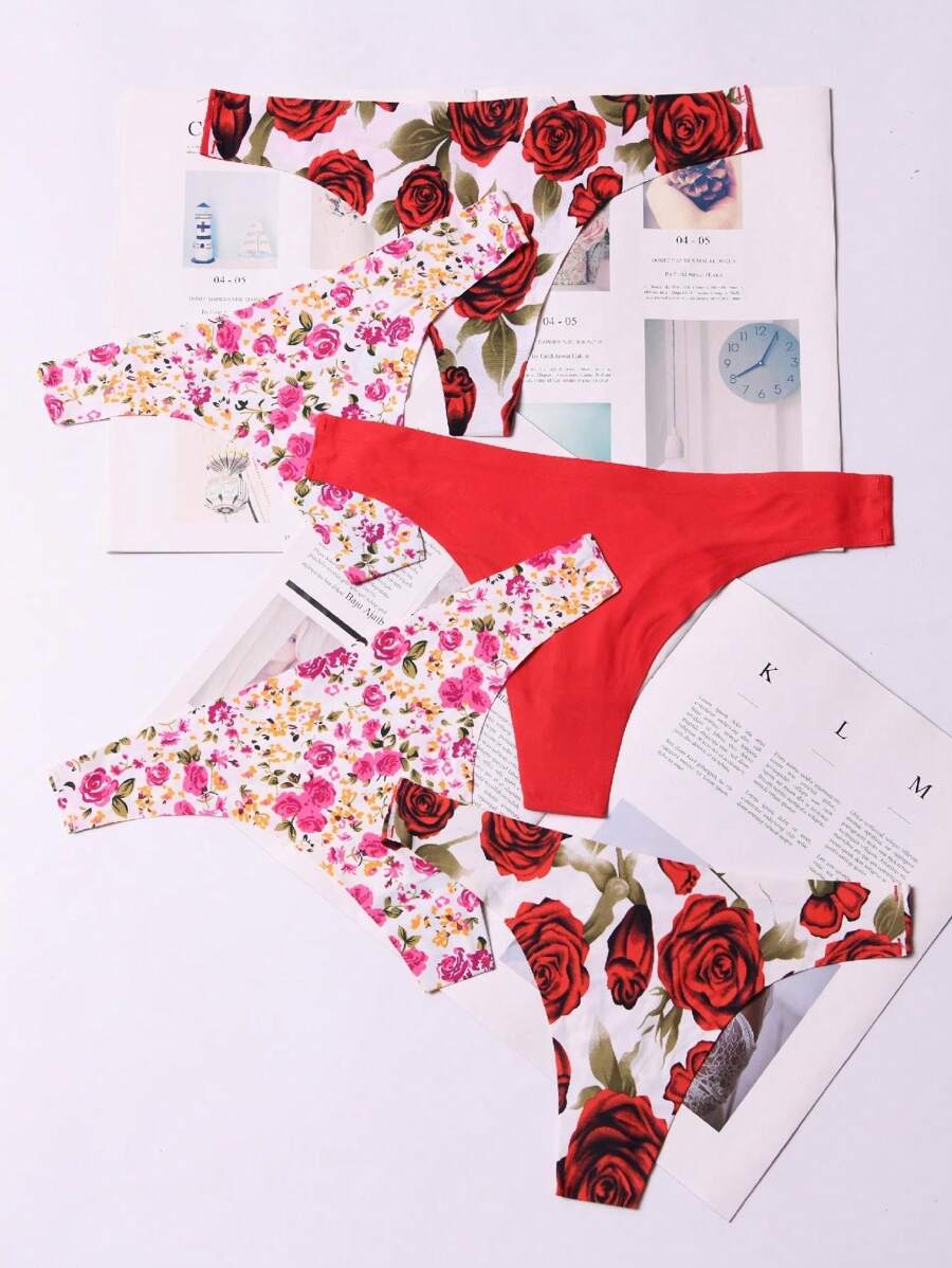 5pack Floral Print Thong Set - Multicolor - View 1