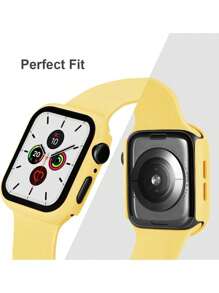 2 件/套黄色男女可爱柔软硅胶运动表带和二合一屏幕保护膜超薄钢化膜表壳，适用于 表带 38/40/41/42/44/45/46/49mm，Series Ultra/SE/11/10/9/8/7/6/5/4/3/2/1，智能手表表壳配件 - 黃色 - 查看 4